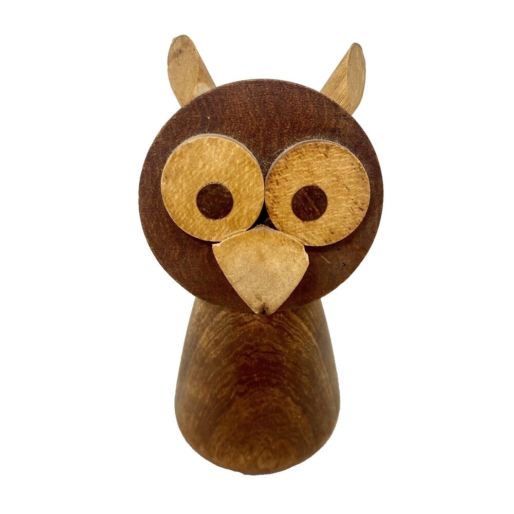 Vtg MCM Carved Wood Figural Owl Bird Bottle Opener 4" Rath Denmark